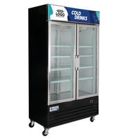 Avantco GDC-40-HC 48 inch Black Swing Glass Door Merchandiser Refrigerator with LED Lighting and Customizable Panel