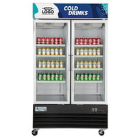 Avantco GDC-40-HC 48 inch Black Swing Glass Door Merchandiser Refrigerator with LED Lighting and Customizable Panel
