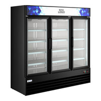 Avantco GDC-69-HC 78 1/4" Black Swing Glass Door Merchandiser Refrigerator with LED Lighting and Customizable Panel