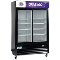 Avantco GDS-33-HCB 40 inch Black Sliding Glass Door Merchandiser Refrigerator with LED Lighting and Customizable Panel