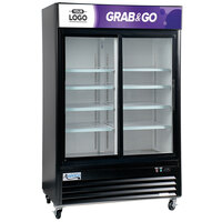 Avantco GDS-33-HCB 40" Black Sliding Glass Door Merchandiser Refrigerator with LED Lighting and Customizable Panel