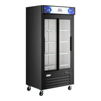 Avantco GDS-33-HCB 40" Black Sliding Glass Door Merchandiser Refrigerator with LED Lighting and Customizable Panel