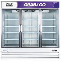 Avantco GDC-69-HC 78 1/4 inch White Swing Glass Door Merchandiser Refrigerator with LED Lighting and Customizable Panel