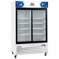 Avantco GDS-33-HCW 40 inch White Sliding Glass Door Merchandiser Refrigerator with LED Lighting and Customizable Panel