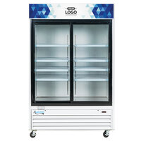 Avantco GDS-33-HCW 40 inch White Sliding Glass Door Merchandiser Refrigerator with LED Lighting and Customizable Panel