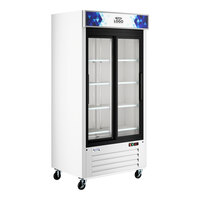 Avantco GDS-33-HCW 40" White Sliding Glass Door Merchandiser Refrigerator with LED Lighting and Customizable Panel