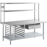 Regency 30 inch x 72 inch 18-Gauge 304 Stainless Steel Commercial Work Table with Undershelf and Overshelf, Drawer, Pot Rack, and Bun Pan Rack