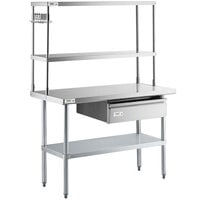 Regency 24 inch x 48 inch 18-Gauge 304 Stainless Steel Commercial Work Table with Undershelf, 12 inch Overshelf, Drawer, and Pot Rack