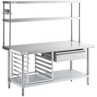 Regency 30 inch x 60 inch 18-Gauge 304 Stainless Steel Commercial Work Table with Undershelf and Overshelf, Drawer, Pot Rack, and Bun Pan Rack