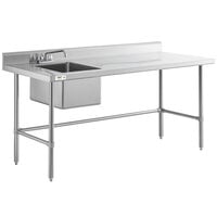 Regency 30 inch x 72 inch 16 Gauge Stainless Steel Work Table with Left Sink and Cross Bracing