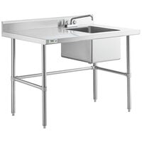 Regency 30 inch x 48 inch 16 Gauge Stainless Steel Work Table with Right Sink and Cross Bracing
