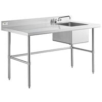 Regency 30 inch x 60 inch 16 Gauge Stainless Steel Work Table with Right Sink and Cross Bracing