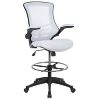 Flash Furniture BL-X-5M-D-WH-GG Mid-Back White Mesh Drafting Stool with Flip-Up Arms