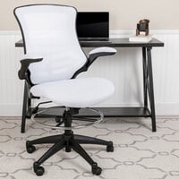 Flash Furniture BL-X-5M-D-WH-GG Mid-Back White Mesh Drafting Stool with Flip-Up Arms