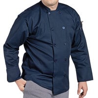 Uncommon Threads Orleans 0488 Unisex Navy Customizable Long Sleeve Chef Coat - L