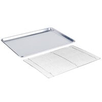 Choice Full Size 19 Gauge 18 inch x 26 inch Wire in Rim Aluminum Sheet Pan with Footed Cooling Rack