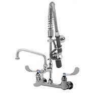 T&S MPW-8WWN-08-CR EasyInstall Wall Mounted 22" High Mini Pre-Rinse Faucet with Adjustable 8" Centers, Angled Low Flow Spray Valve, 4" Wrist Action Handles, 24" Hose, 8" Add-On Faucet, and 6" Wall Bracket
