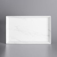 American Metalcraft MWMEL21 21" x 13" White Marble Rectangular Melamine Platter