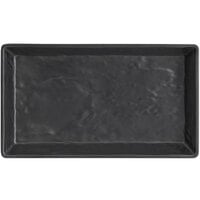 American Metalcraft FSMEL12 12" x 7" Black Faux Slate Rectangular Melamine Platter