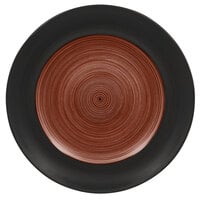 RAK Porcelain TRCLFP17BW Trinidad 6 11/16" Walnut and Black Wide Rim Flat Porcelain Plate - 24/Case