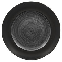 RAK Porcelain TRCLFP17BG Trinidad 6 11/16" Grey and Black Wide Rim Flat Porcelain Plate - 24/Case