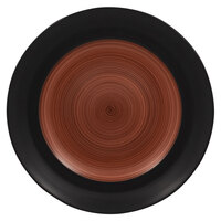 RAK Porcelain TRCLFP31BW Trinidad 12 3/16" Walnut and Black Wide Rim Flat Porcelain Plate - 6/Case