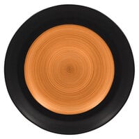 RAK Porcelain TRCLFP31BC Trinidad 12 3/16" Cedar and Black Wide Rim Flat Porcelain Plate - 6/Case