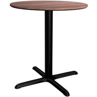 Lancaster Table & Seating Excalibur 36 inch Round Dining Height Table with Textured Walnut Finish and Cross Base Plate
