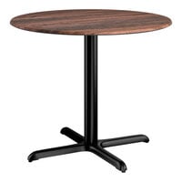 Lancaster Table & Seating Excalibur 36" Round Standard Height Table with Textured Walnut Finish and Cross Base Plate