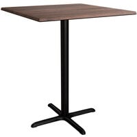 Lancaster Table & Seating Excalibur 36 inch x 36 inch Square Bar Height Table with Textured Walnut Finish and Cross Base Plate