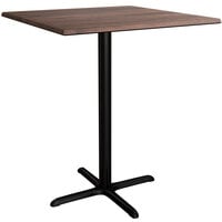 Lancaster Table & Seating Excalibur 36" x 36" Square Bar Height Table with Textured Walnut Finish and Cross Base Plate