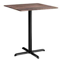Lancaster Table & Seating Excalibur 36" x 36" Square Bar Height Table with Textured Walnut Finish and Cross Base Plate