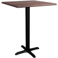 Lancaster Table & Seating Excalibur 27 1/2 inch x 27 1/2 inch Square Counter Height Table with Textured Walnut Finish and Cross Base Plate