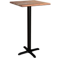 Lancaster Table & Seating Excalibur 23 5/8 inch x 23 5/8 inch Square Bar Height Table with Textured Yukon Oak Finish and Cross Base Plate