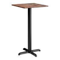 Lancaster Table & Seating Excalibur 24" x 24" Square Bar Height Table with Textured Yukon Oak Finish and Cross Base Plate