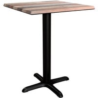 Lancaster Table & Seating Excalibur 23 5/8" x 23 5/8" Square Standard Height Table with Textured Mixed Plank Finish and Cross Base Plate