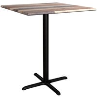 Lancaster Table & Seating Excalibur 36" x 36" Square Bar Height Table with Textured Mixed Plank Finish and Cross Base Plate