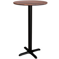 Lancaster Table & Seating Excalibur 31 1/2 inch Round Bar Height Table with Textured Walnut Finish and Cross Base Plate