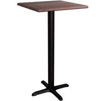 Lancaster Table & Seating Excalibur 23 5/8 inch x 23 5/8 inch Square Bar Height Table with Textured Walnut Finish and Cross Base Plate