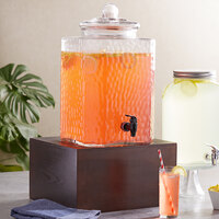 Acopa 5 Gallon Hammered Glass Beverage Dispenser with Wood Base