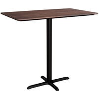 Lancaster Table & Seating Excalibur 27 1/2 inch x 47 3/16 inch Rectangular Bar Height Table with Textured Walnut Finish and Cross Base Plate
