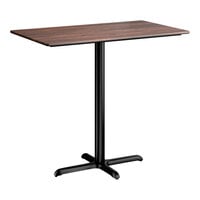 Lancaster Table & Seating Excalibur 28" x 48" Rectangular Bar Height Table with Textured Walnut Finish and Cross Base Plate