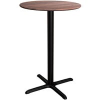 Lancaster Table & Seating Excalibur 36 inch Round Bar Height Table with Textured Walnut Finish and Cross Base Plate