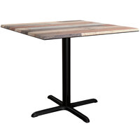 Lancaster Table & Seating Excalibur 36" x 36" Square Standard Height Table with Textured Mixed Plank Finish and Cross Base Plate