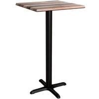 Lancaster Table & Seating Excalibur 23 5/8 inch x 23 5/8 inch Square Bar Height Table with Textured Mixed Plank Finish and Cross Base Plate