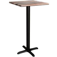 Lancaster Table & Seating Excalibur 23 5/8" x 23 5/8" Square Bar Height Table with Textured Mixed Plank Finish and Cross Base Plate