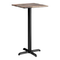 Lancaster Table & Seating Excalibur 24" x 24" Square Bar Height Table with Textured Mixed Plank Finish and Cross Base Plate