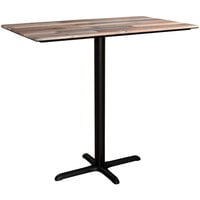 Lancaster Table & Seating Excalibur 27 1/2 inch x 47 3/16 inch Rectangular Bar Height Table with Textured Mixed Plank Finish and Cross Base Plate