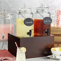 Acopa Double 1 Gallon Glass Beverage Dispenser with Wood Base and Chalkboard Sign