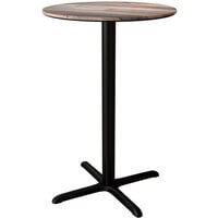 Lancaster Table & Seating Excalibur 36 inch Round Bar Height Table with Textured Mixed Plank Finish and Cross Base Plate